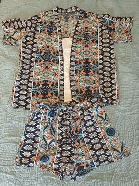 Boho Printed Two-Piece Set in Navy, Teal & Orange
